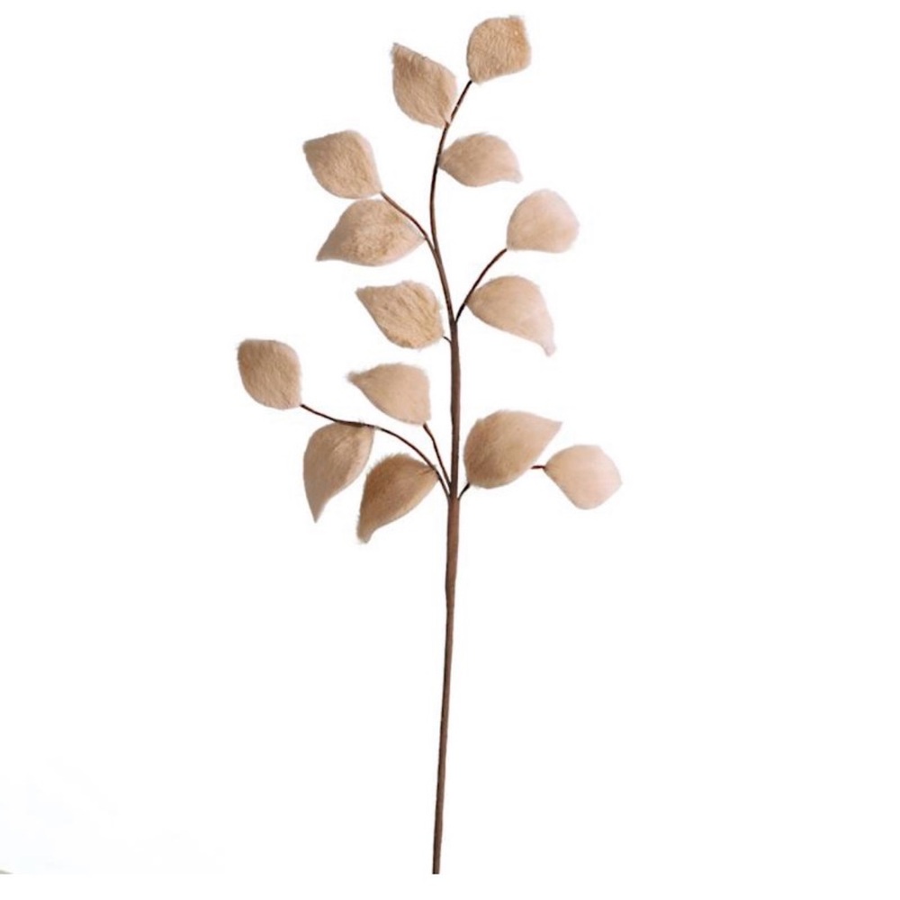 Frontgate Tan Faux Fur Leaf Stems - Set of 6 - NWT